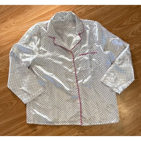 Vanity Fair Pajama Set Womens Satiny Polka Dot White Black Pink Trim Med (10-12) - Picture 4 of 12